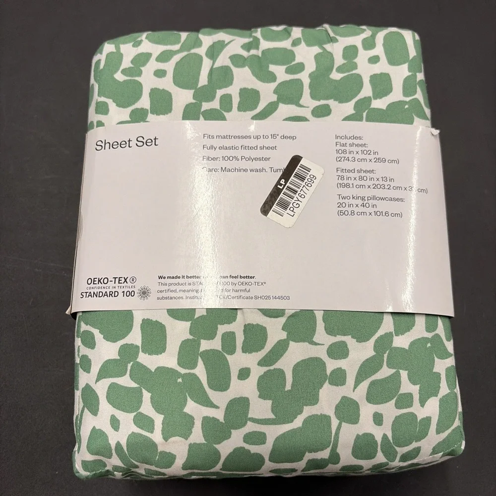 Green Spotted Room Essentials Winkle Resistant Microfiber Sheet Set King 20619